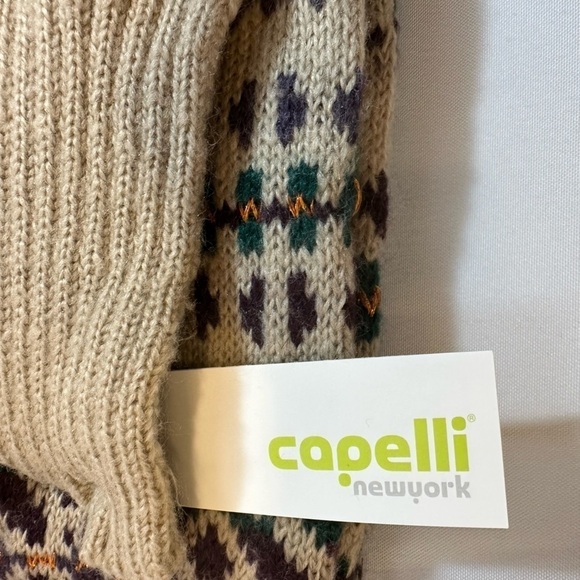 Capelli New York Knit Two Set Tan Green Purple Gold Metallic Scarf Cloves Warmer - Picture 5 of 7